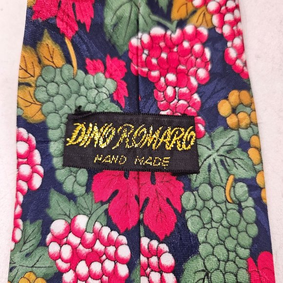 Dino Romaro Men's Neck Tie Polyester Grapes Leaves Hand Made Classic Novelty - Picture 4 of 5